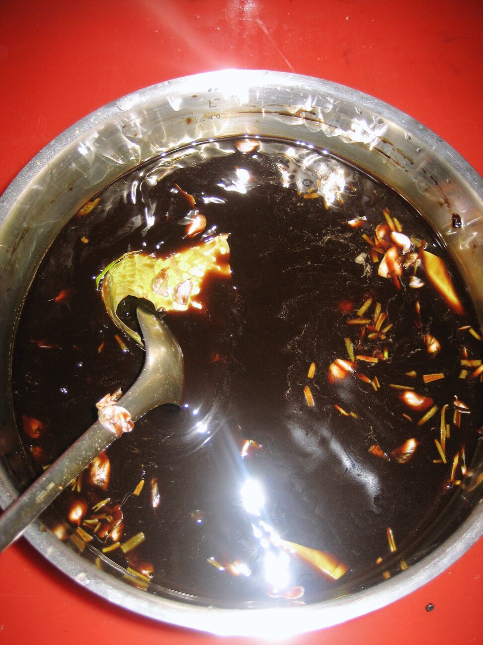 Film being developed in a dark coffee-based solution