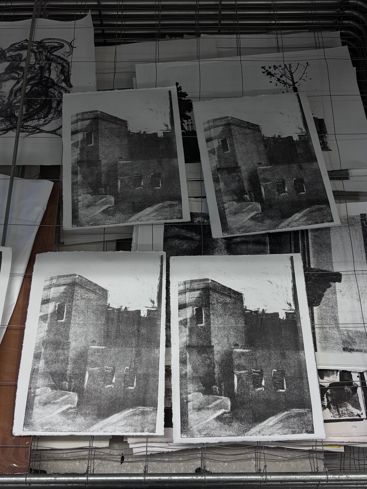 Grid of monochrome photographic lithographic prints