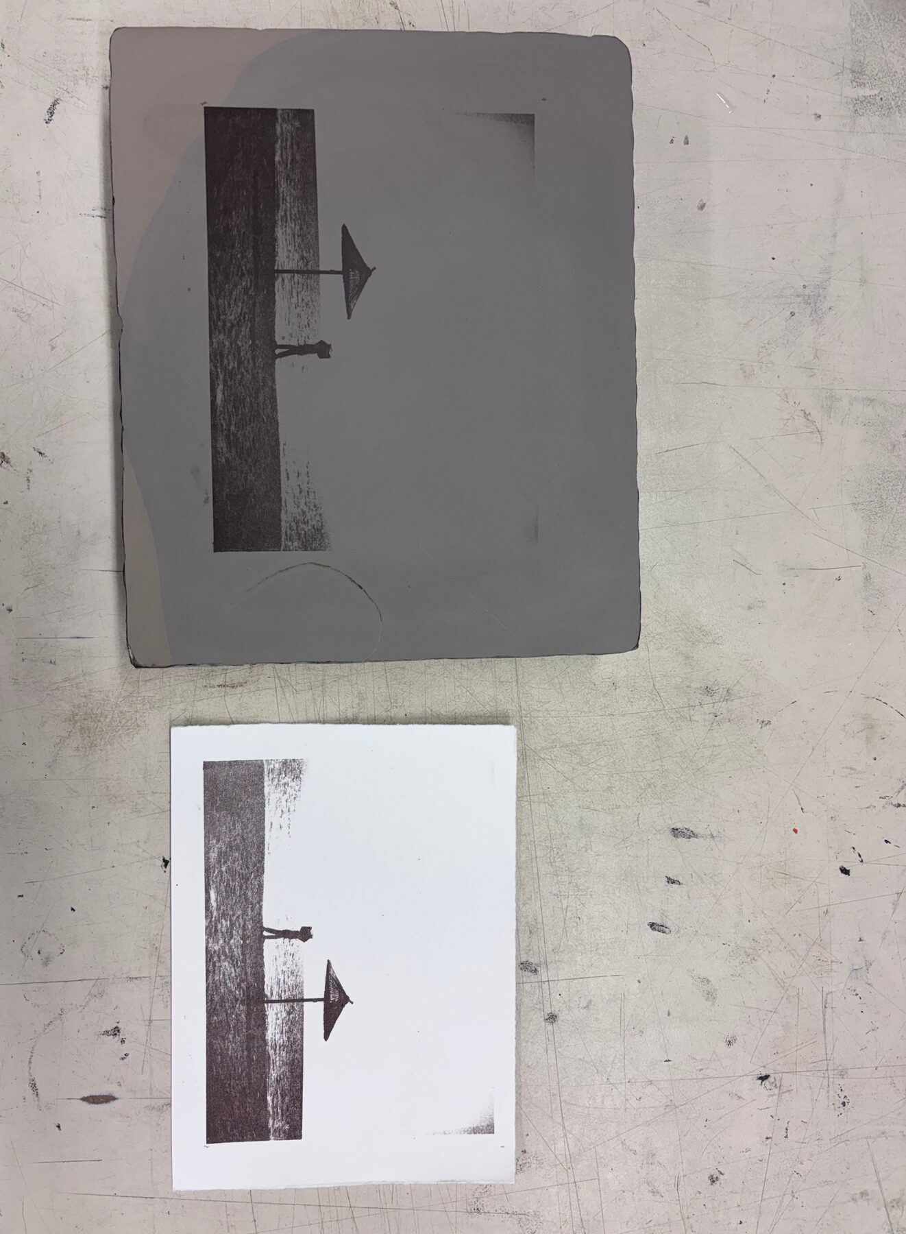 Two monochrome architectural images produced through the lithographic process